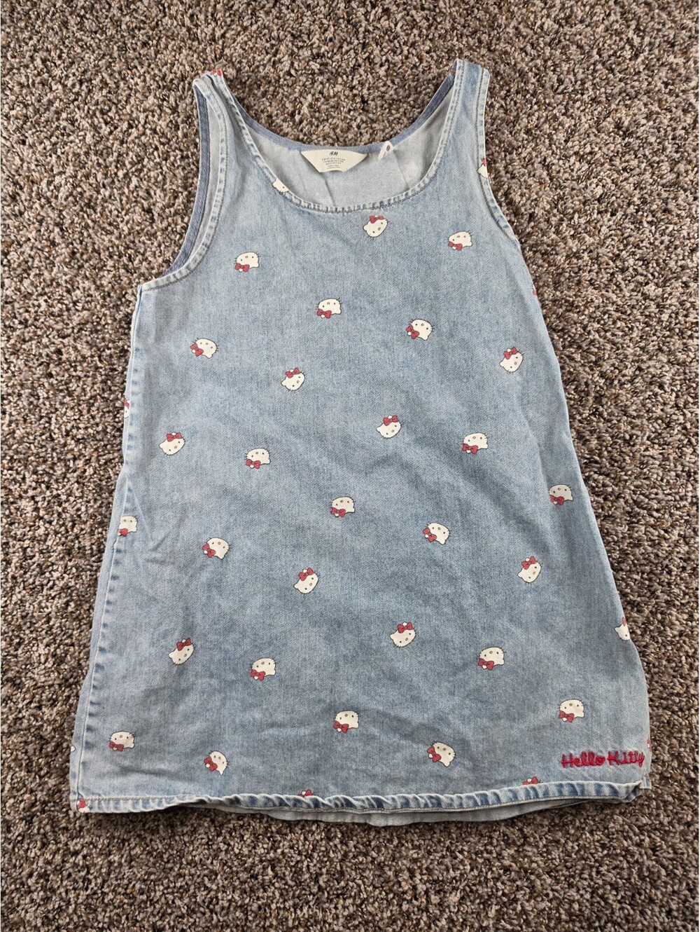 H&M Girls Sz 10 Denim Blue Jean Romper Hello Kitty Print